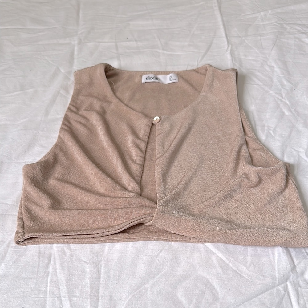Elodie Twist Front Crop Top Beige Shimmer Keyhole front Size XL